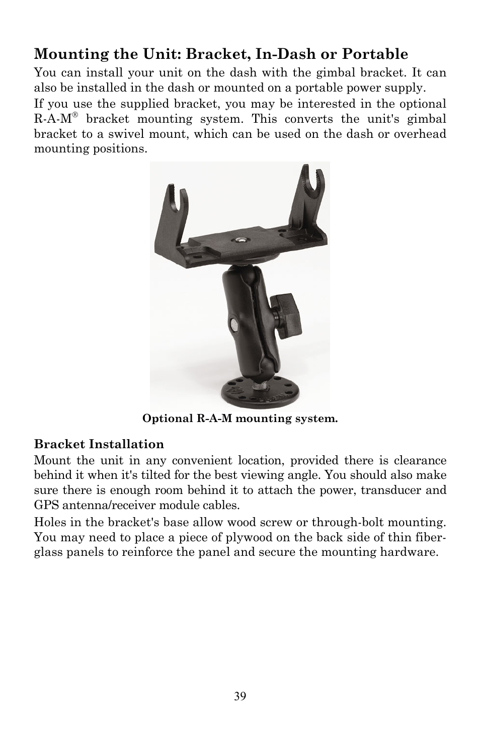 Mounting the unit: bracket, in-dash or portable | Lowrance electronic Lowrance Fish-finding Sonar & Mapping GPS LMS-520C User Manual | Page 49 / 252