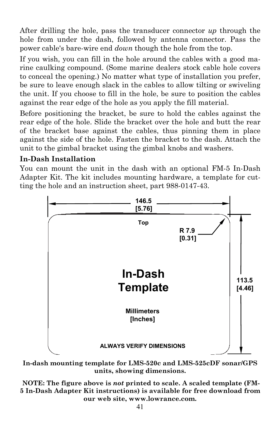 In-dash template | Lowrance electronic Lowrance Fish-finding Sonar & Mapping GPS LMS-520C User Manual | Page 51 / 252