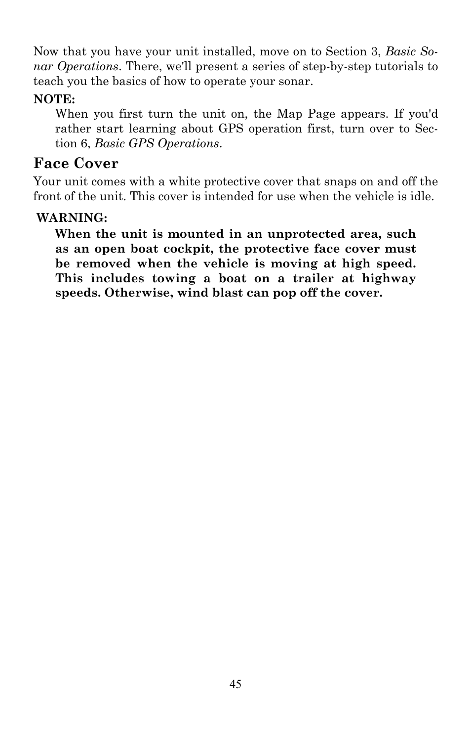 Face cover | Lowrance electronic Lowrance Fish-finding Sonar & Mapping GPS LMS-520C User Manual | Page 55 / 252