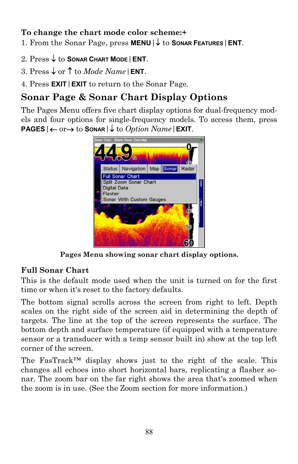 Sonar page & sonar chart display options | Lowrance electronic Lowrance Fish-finding Sonar & Mapping GPS LMS-520C User Manual | Page 98 / 252