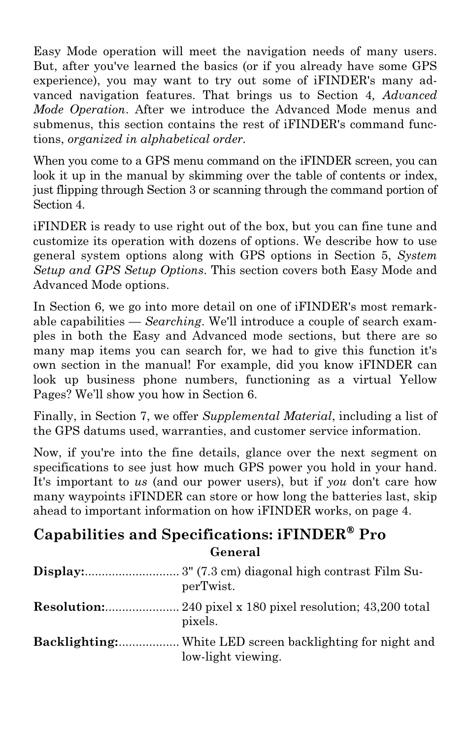Capabilities and specifications: ifinder | Lowrance electronic Lowrance iFINDER Pro User Manual | Page 10 / 132