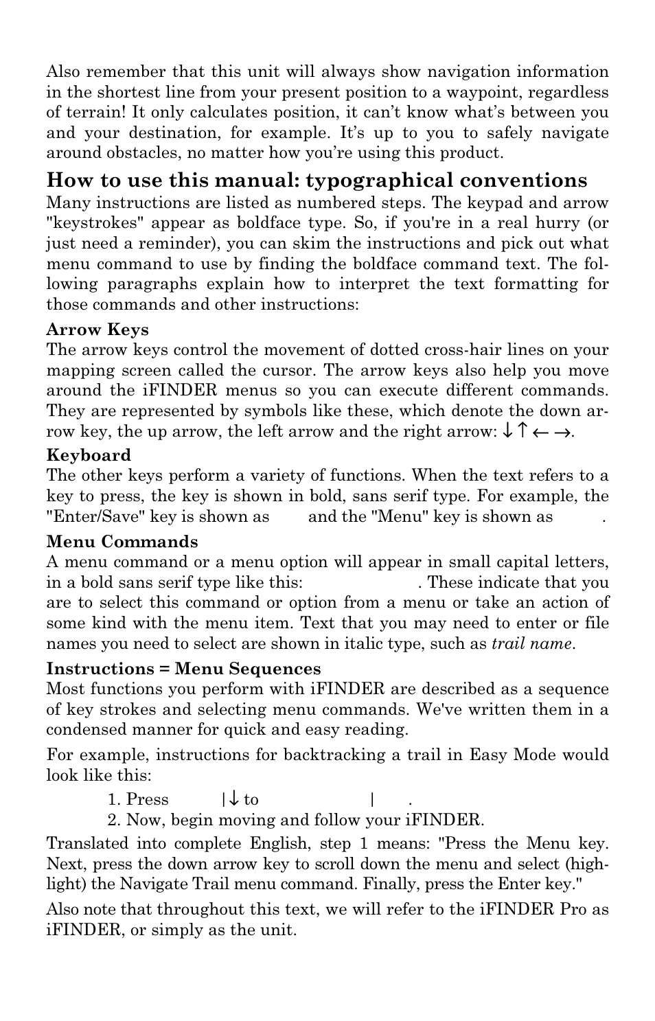 How to use this manual: typographical conventions | Lowrance electronic Lowrance iFINDER Pro User Manual | Page 16 / 132