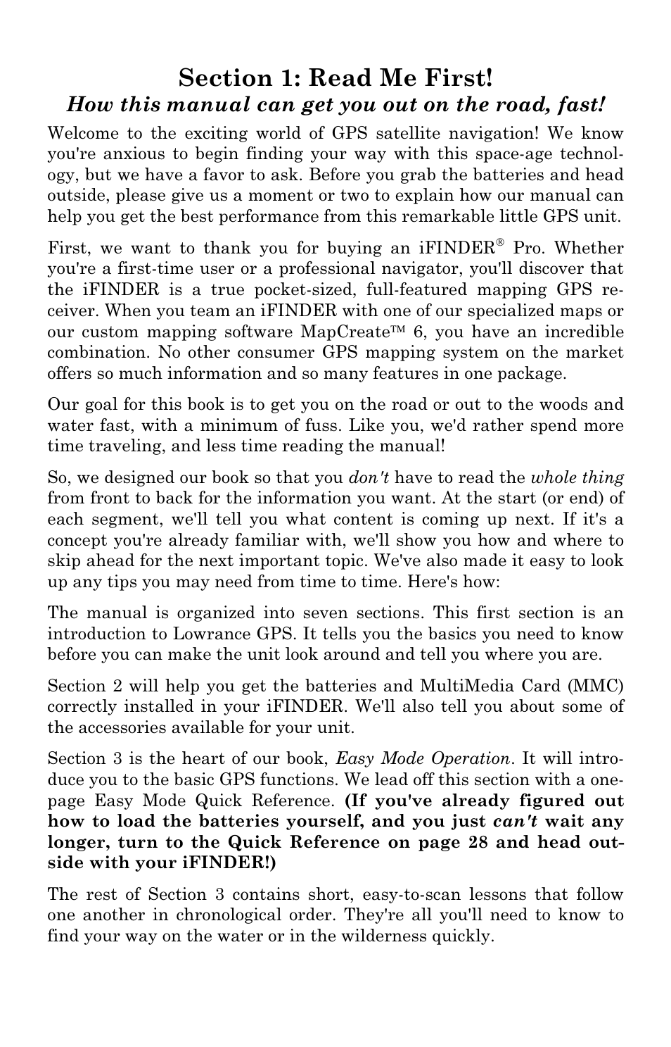 How this manual can get you out on the road, fast | Lowrance electronic Lowrance iFINDER Pro User Manual | Page 9 / 132