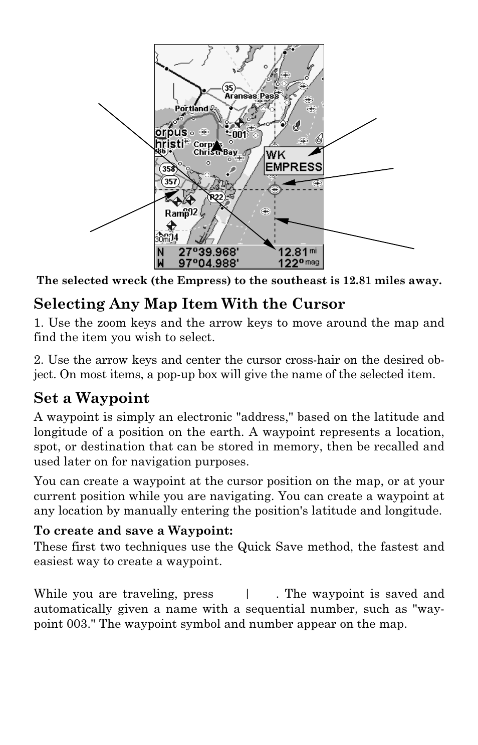 Selecting any map item with the cursor, Set a waypoint | Lowrance electronic M68C IceMachine User Manual | Page 101 / 176