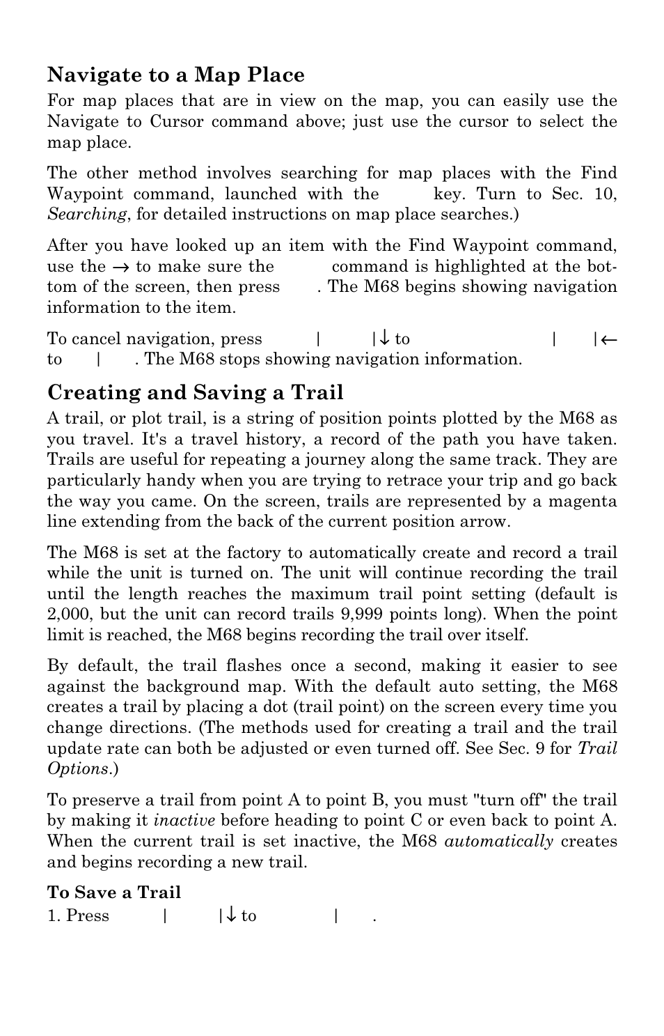 Navigate to a map place, Creating and saving a trail | Lowrance electronic M68C IceMachine User Manual | Page 107 / 176