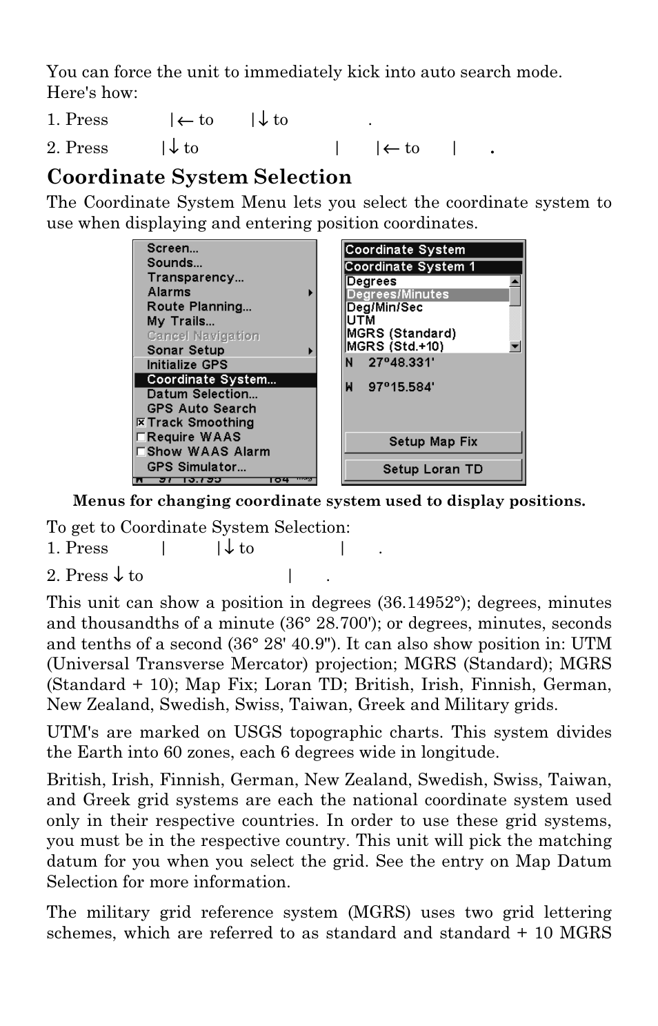 Coordinate system selection | Lowrance electronic M68C IceMachine User Manual | Page 129 / 176