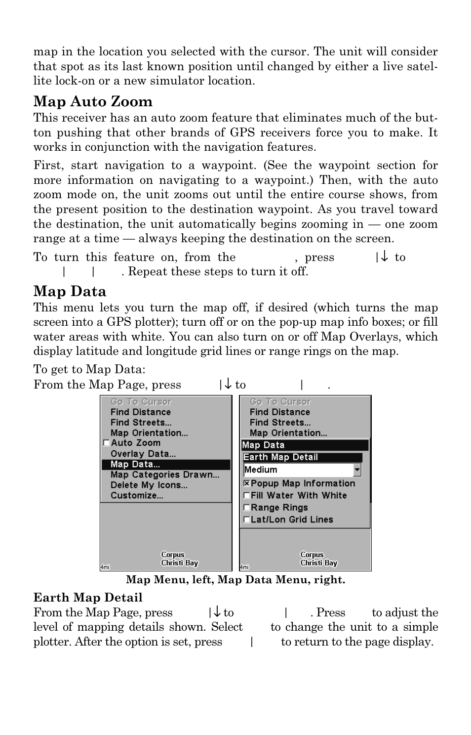 Map auto zoom, Map data | Lowrance electronic M68C IceMachine User Manual | Page 135 / 176