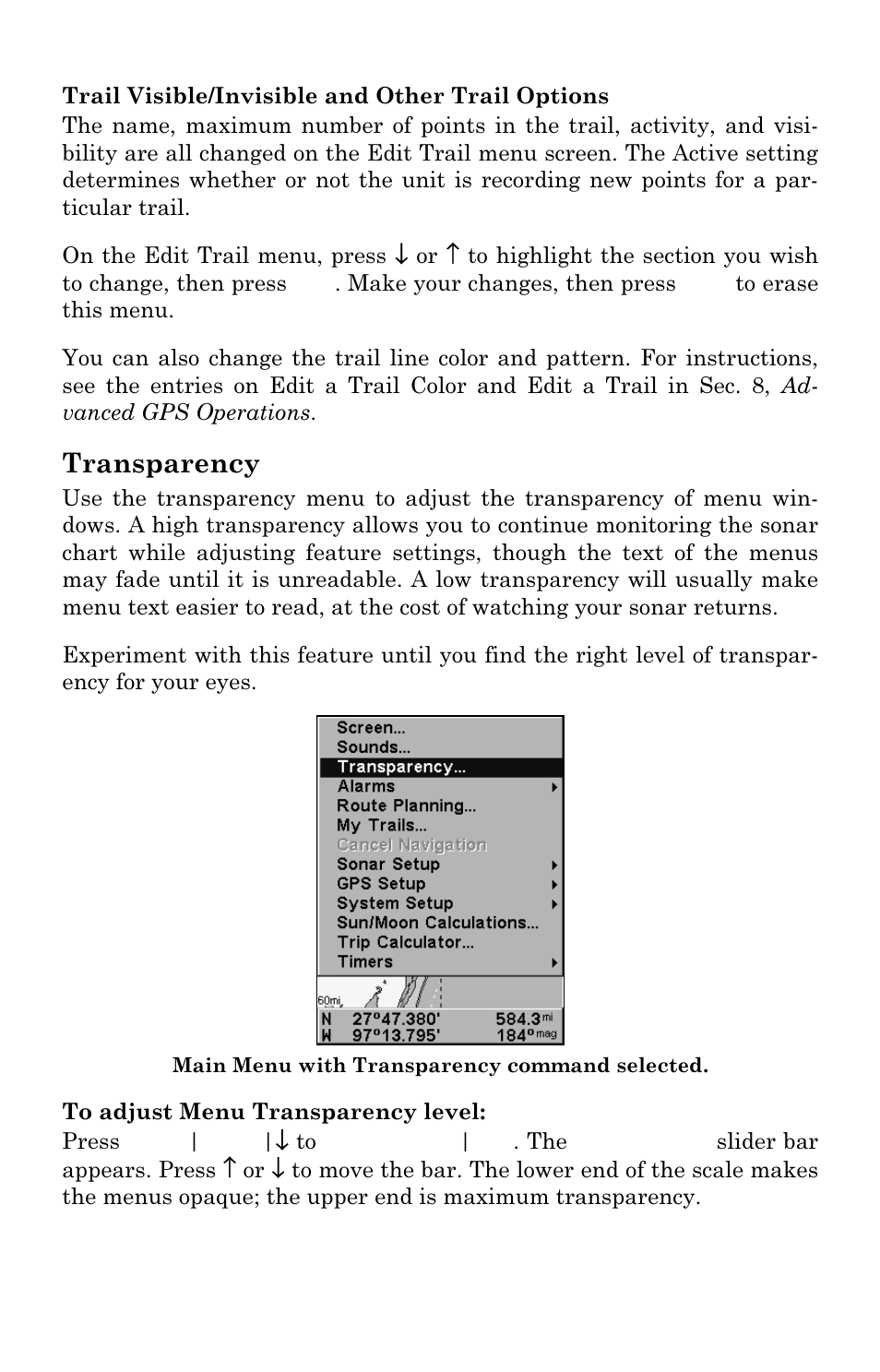Transparency | Lowrance electronic M68C IceMachine User Manual | Page 149 / 176