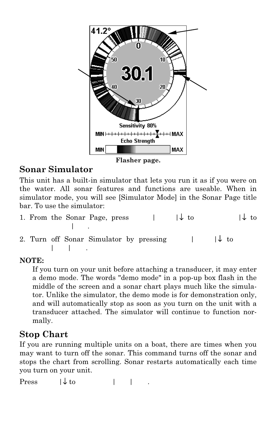Sonar simulator, Stop chart | Lowrance electronic M68C IceMachine User Manual | Page 71 / 176