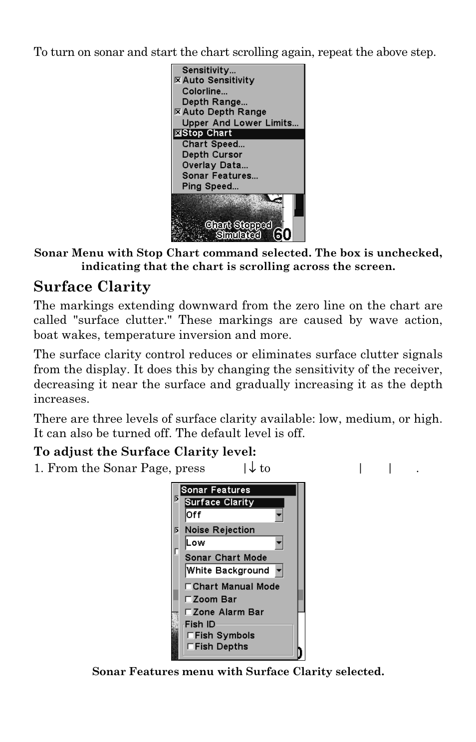 Surface clarity | Lowrance electronic M68C IceMachine User Manual | Page 72 / 176
