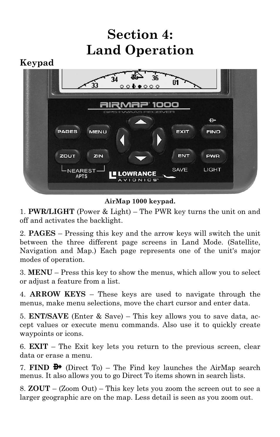 Keypad | Lowrance electronic AirMap 1000 User Manual | Page 63 / 148