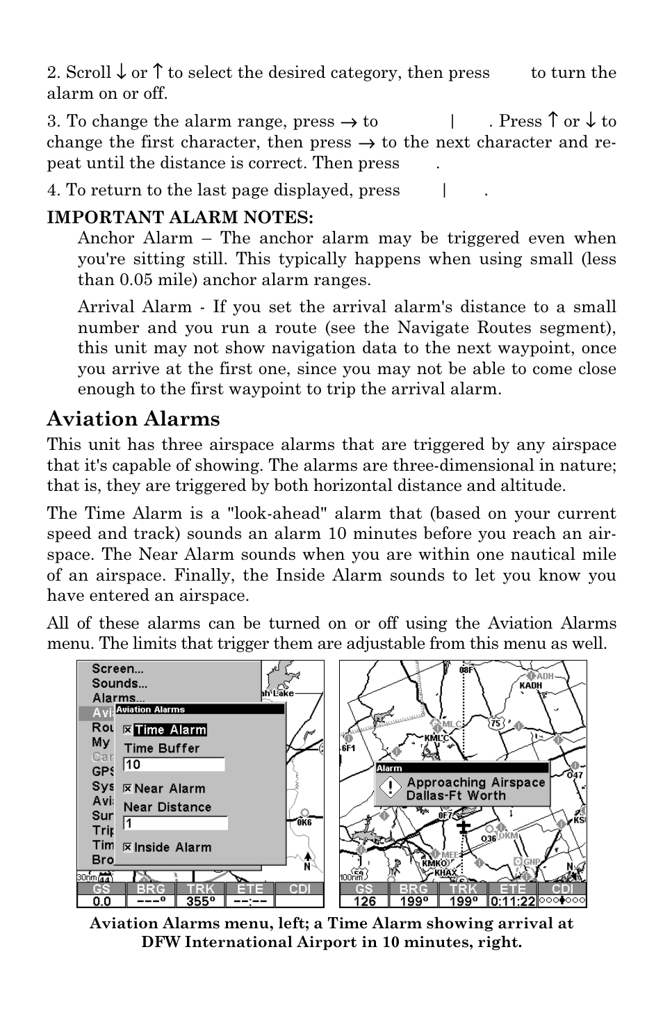 Aviation alarms | Lowrance electronic AirMap 1000 User Manual | Page 86 / 148