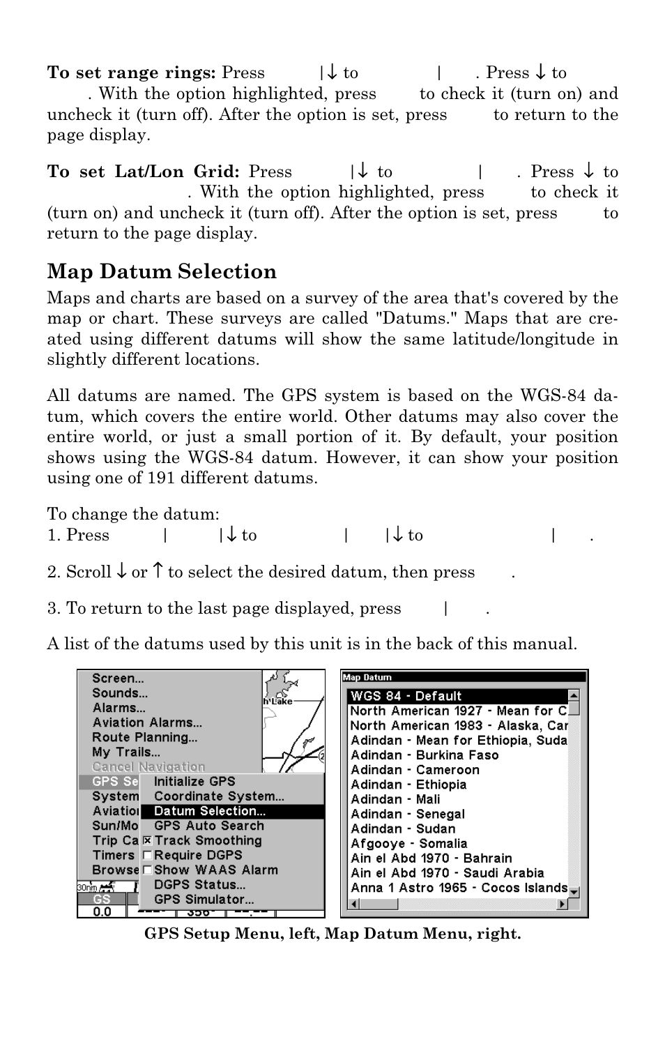 Map datum selection | Lowrance electronic AirMap 1000 User Manual | Page 95 / 148