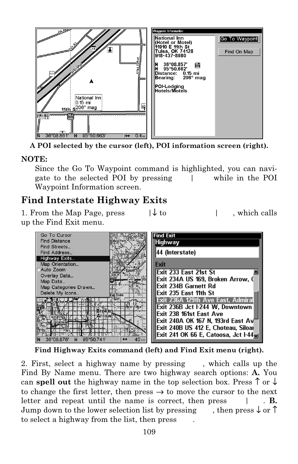 Find interstate highway exits | Lowrance electronic 480C User Manual | Page 115 / 140