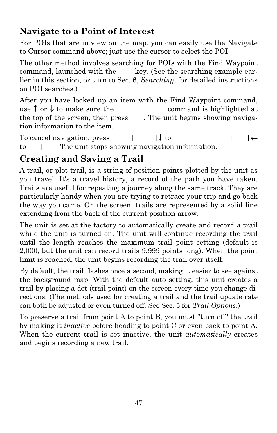 Navigate to a point of interest, Creating and saving a trail | Lowrance electronic 480C User Manual | Page 53 / 140