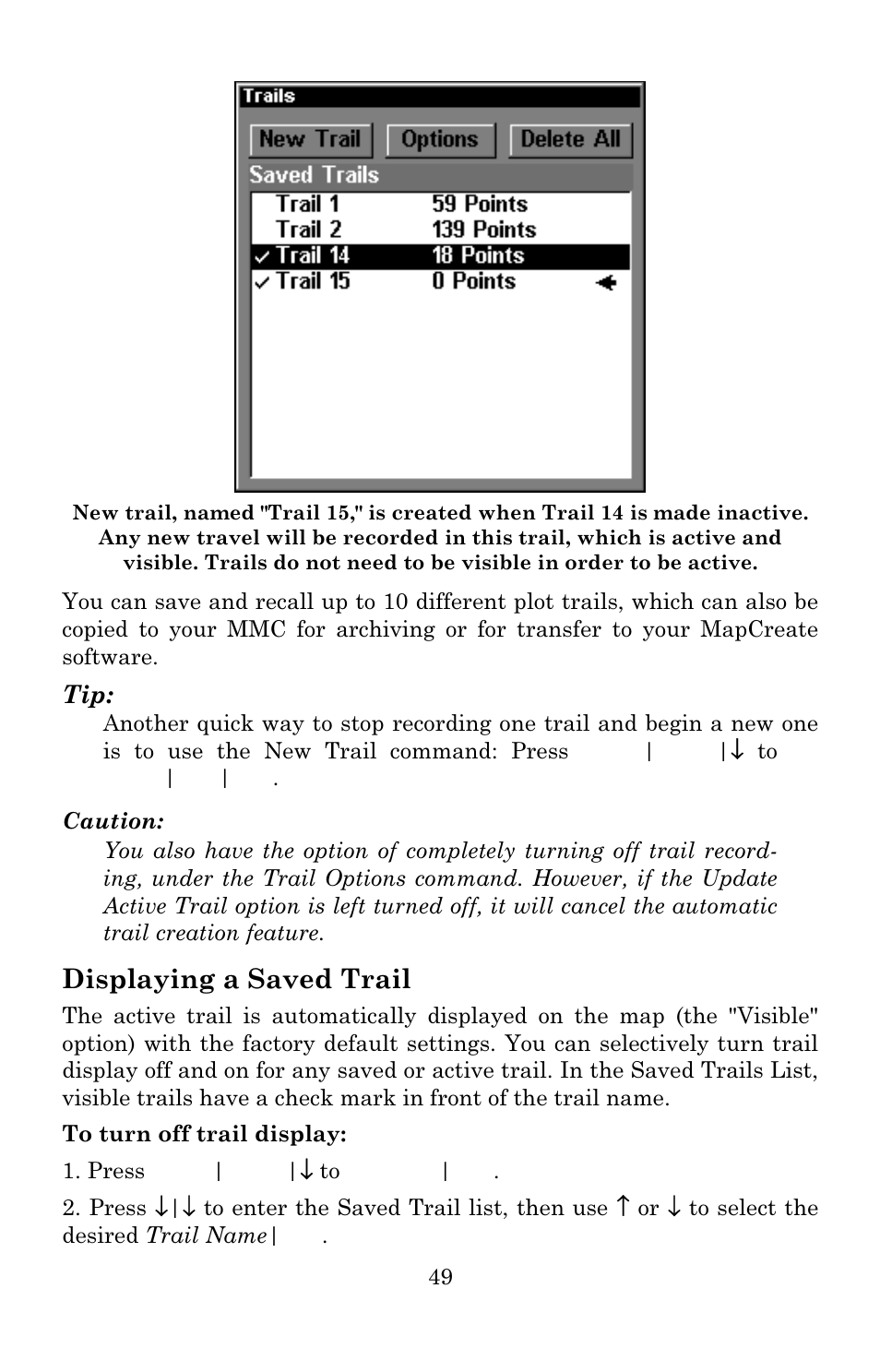 Displaying a saved trail | Lowrance electronic 480C User Manual | Page 55 / 140