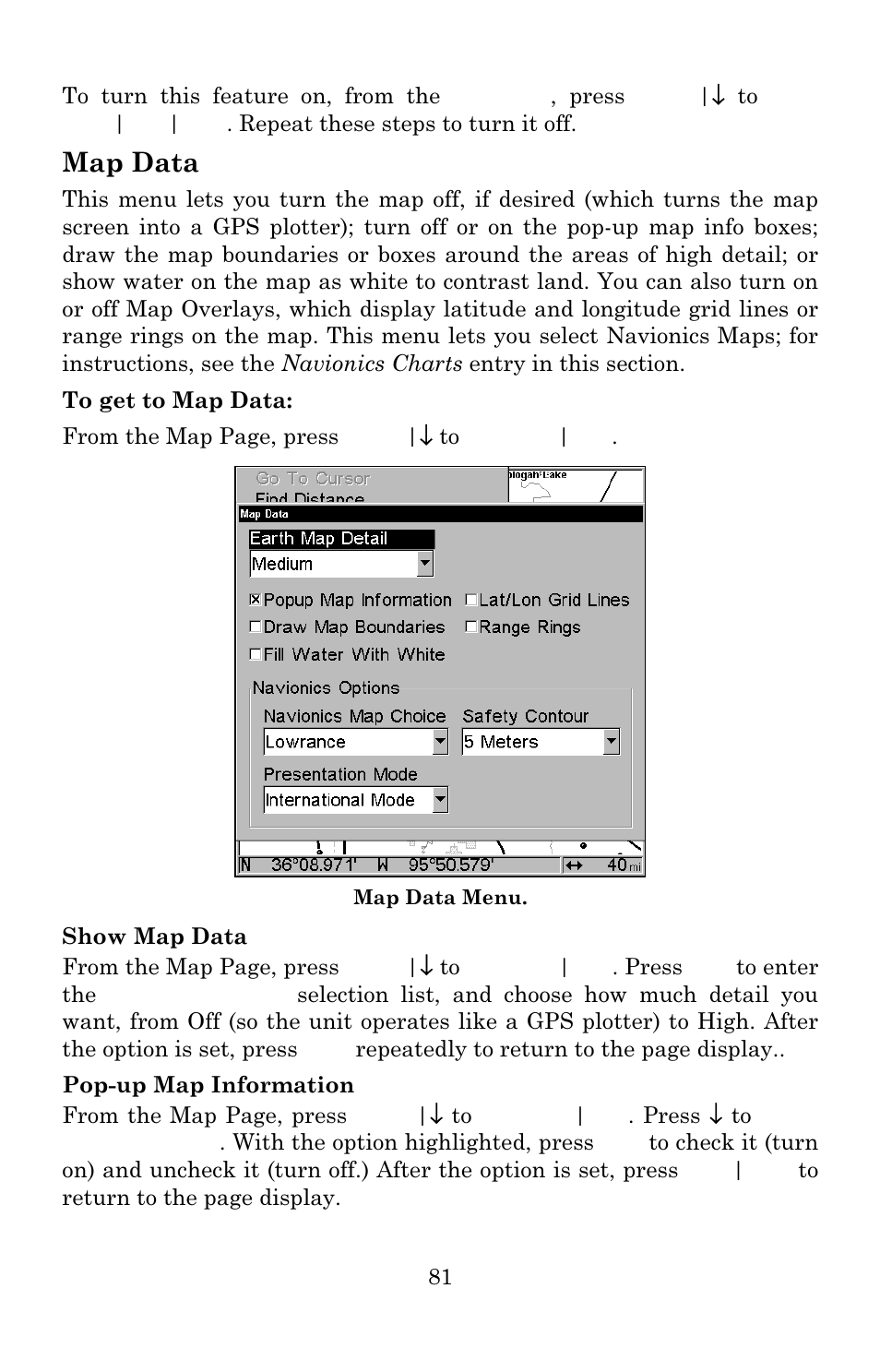 Map data | Lowrance electronic 480C User Manual | Page 87 / 140