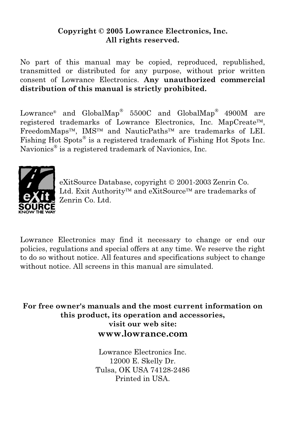 Lowrance electronic Lowrance GlobalMap 5500C User Manual | Page 2 / 136