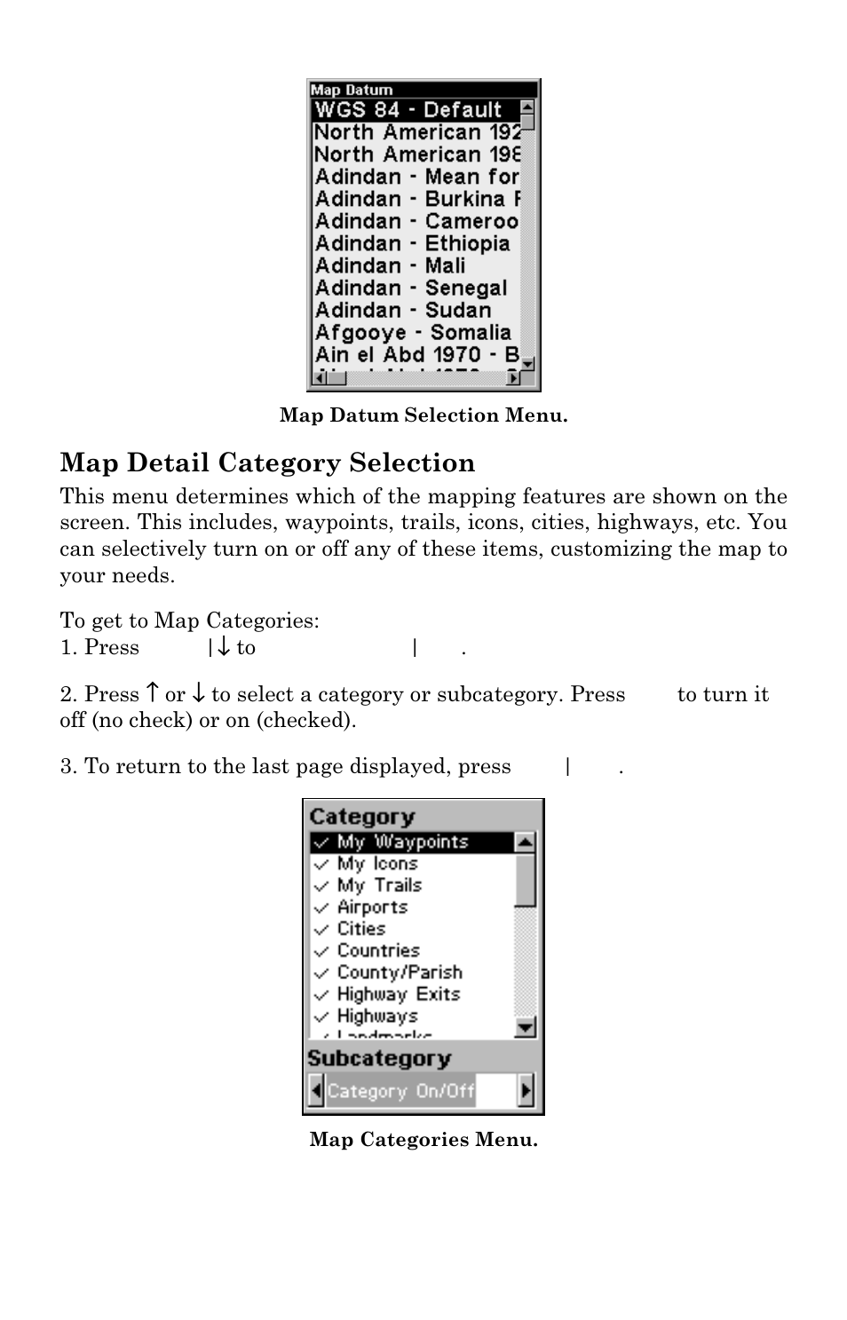 Map detail category selection | Lowrance electronic iFINDER M-M User Manual | Page 70 / 116