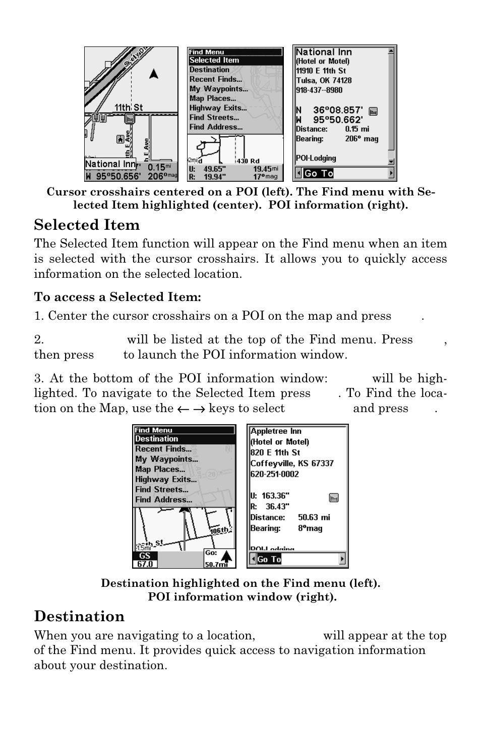 Selected item, Destination | Lowrance electronic Lowrance iFINDER Explorer User Manual | Page 114 / 140