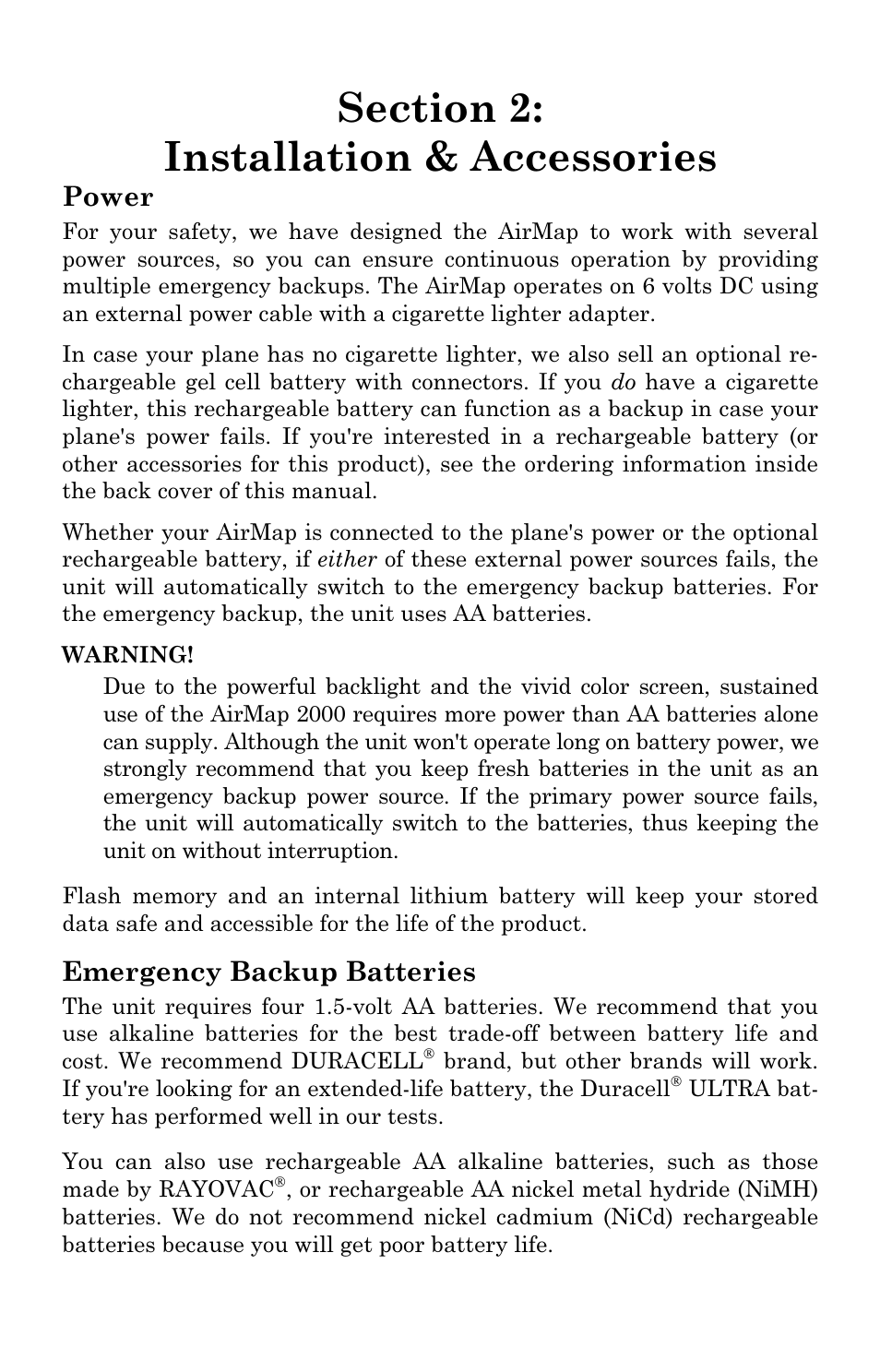 Power, Emergency backup batteries | Lowrance electronic AirMap 2000C User Manual | Page 17 / 148