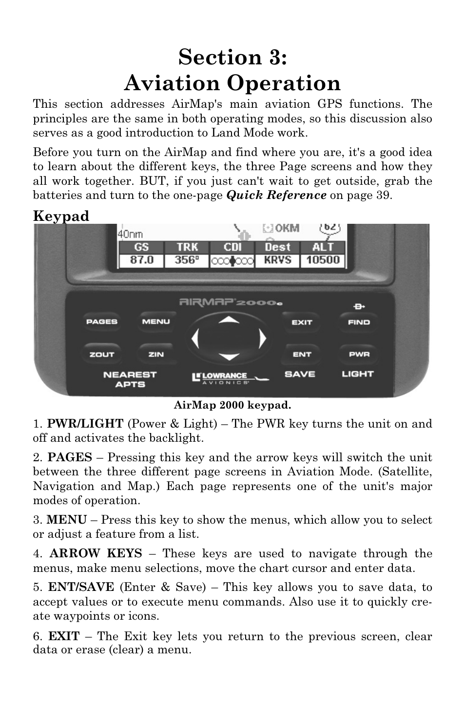 Keypad | Lowrance electronic AirMap 2000C User Manual | Page 25 / 148