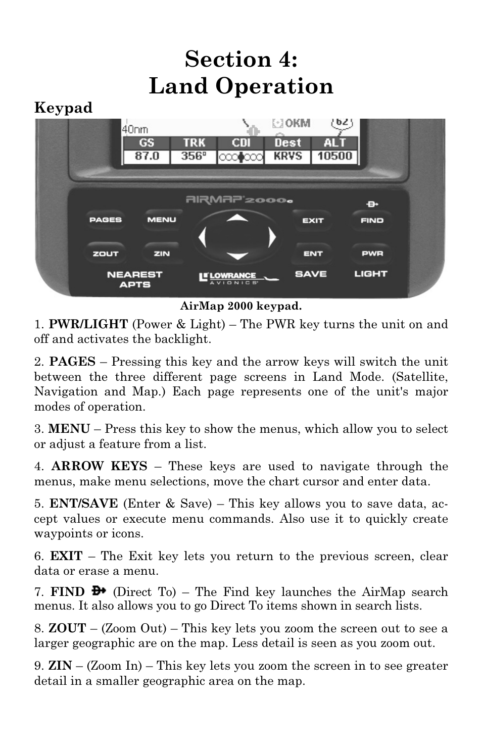 Keypad | Lowrance electronic AirMap 2000C User Manual | Page 63 / 148