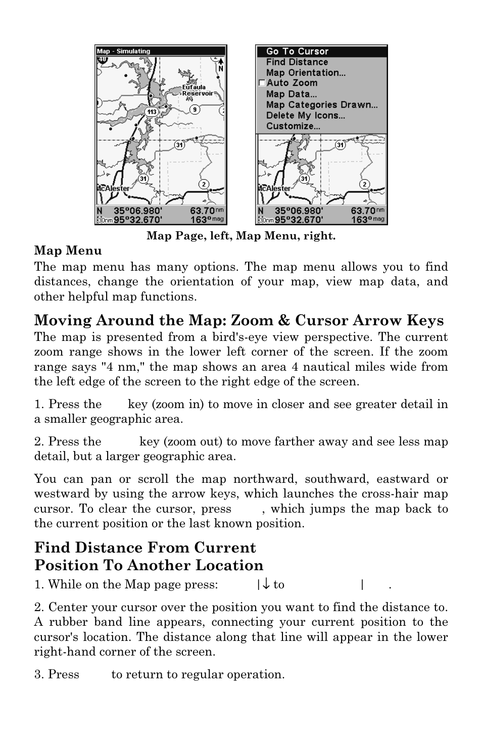 Moving around the map: zoom & cursor arrow keys | Lowrance electronic AirMap 2000C User Manual | Page 67 / 148