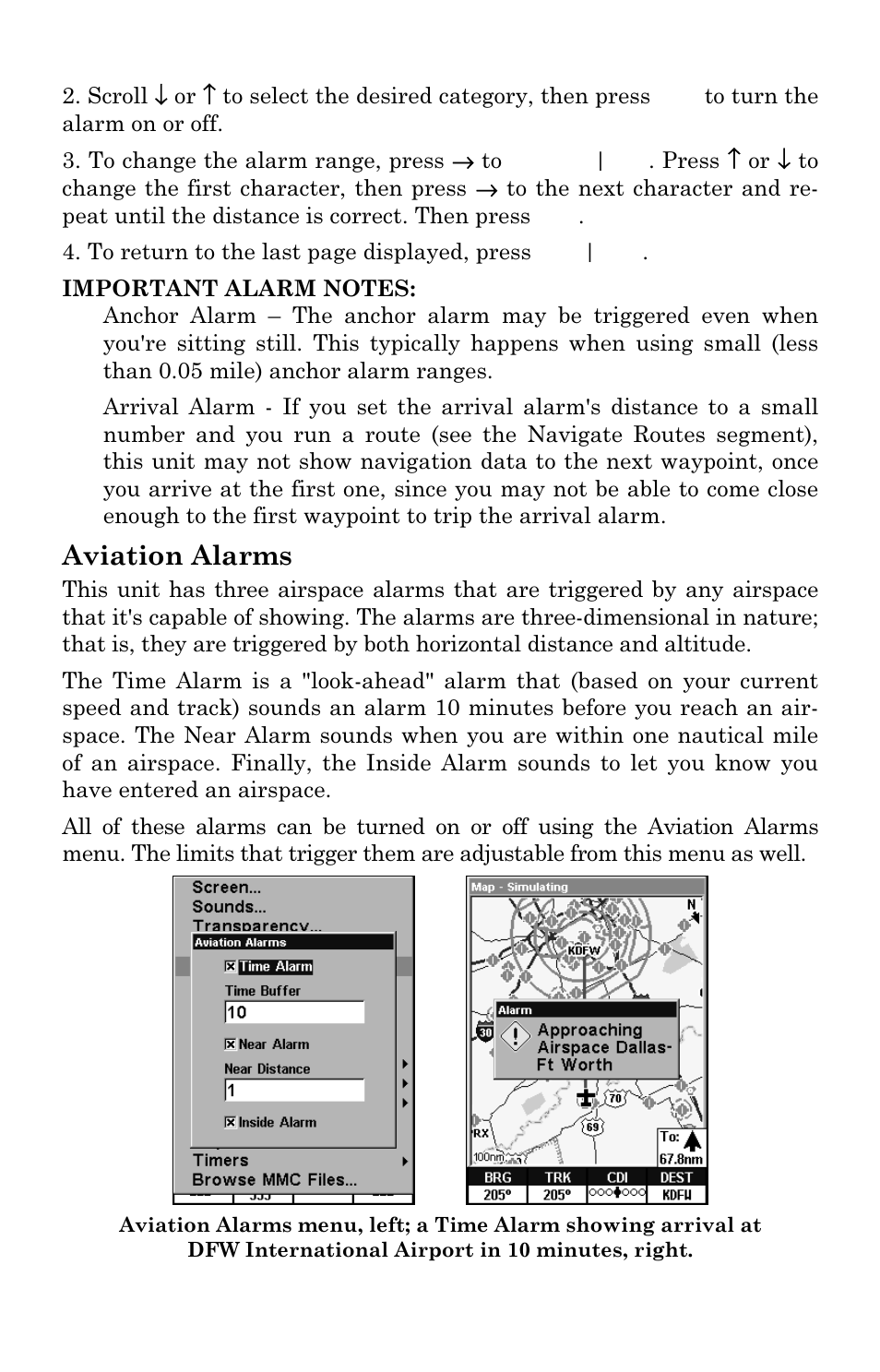 Aviation alarms | Lowrance electronic AirMap 2000C User Manual | Page 86 / 148