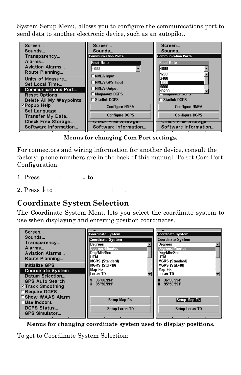 Coordinate system selection | Lowrance electronic AirMap 2000C User Manual | Page 89 / 148