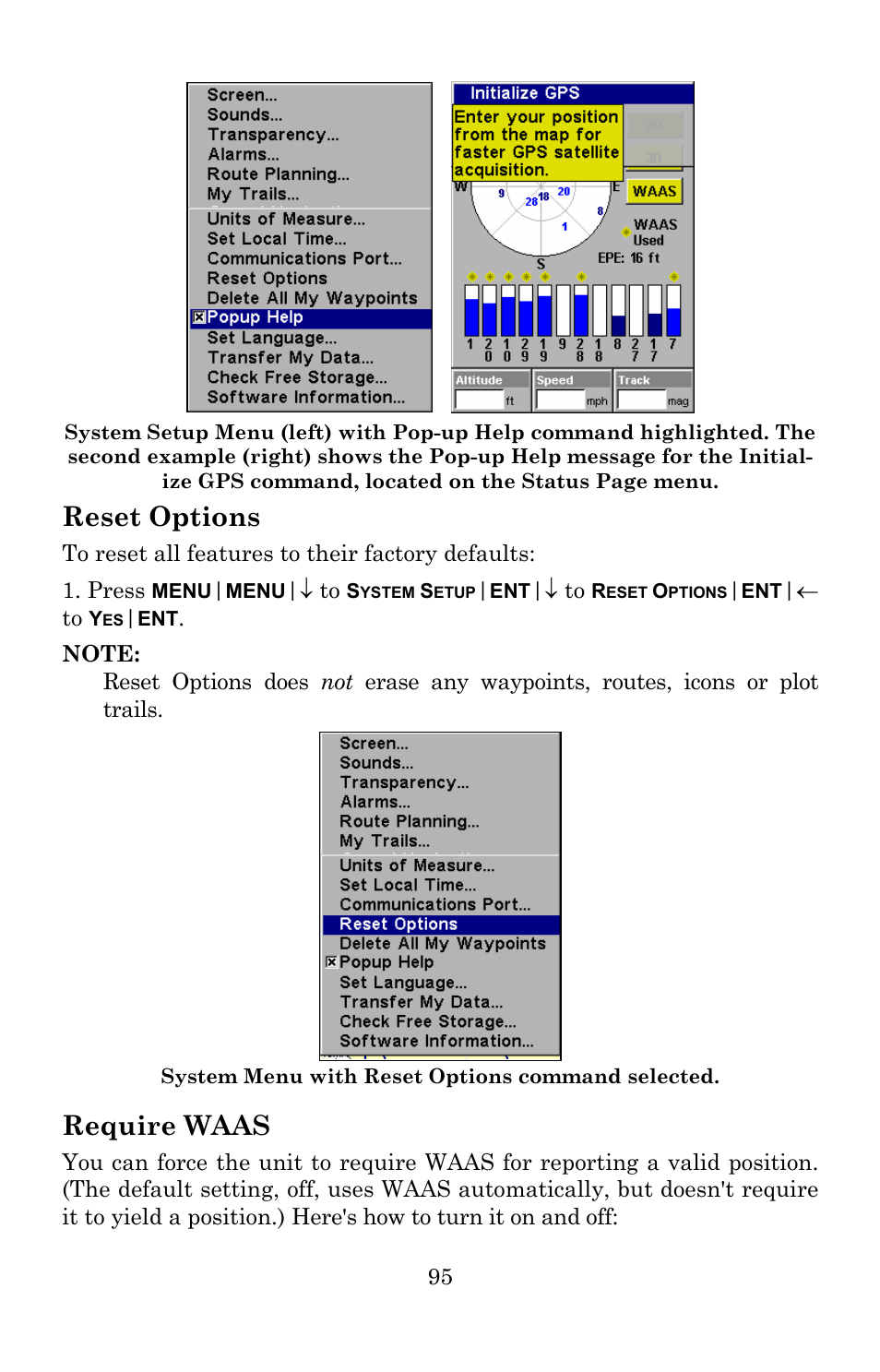 Reset options, Require waas | Lowrance electronic 5150C User Manual | Page 101 / 140