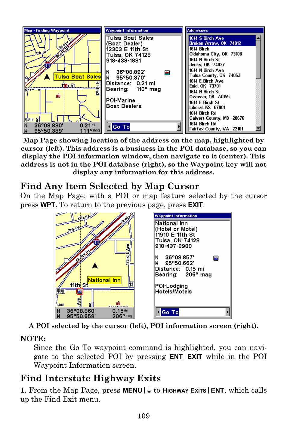 Find any item selected by map cursor, Find interstate highway exits | Lowrance electronic 5150C User Manual | Page 115 / 140