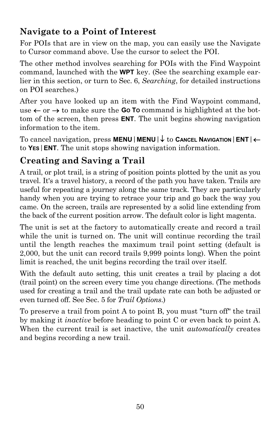 Navigate to a point of interest, Creating and saving a trail | Lowrance electronic 5150C User Manual | Page 56 / 140