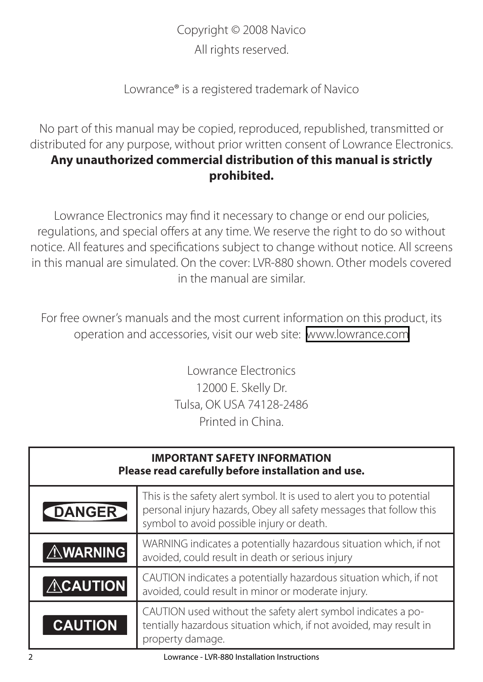 Lowrance electronic LVR-880 EU User Manual | Page 2 / 20