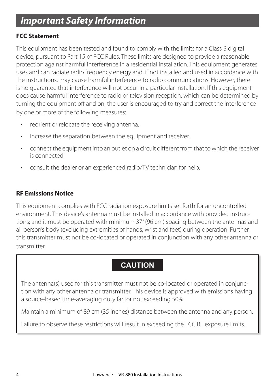 Important safety information | Lowrance electronic LVR-880 EU User Manual | Page 4 / 20