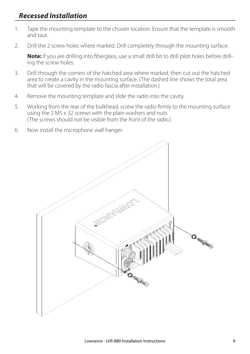 Recessed installation | Lowrance electronic LVR-880 EU User Manual | Page 9 / 20