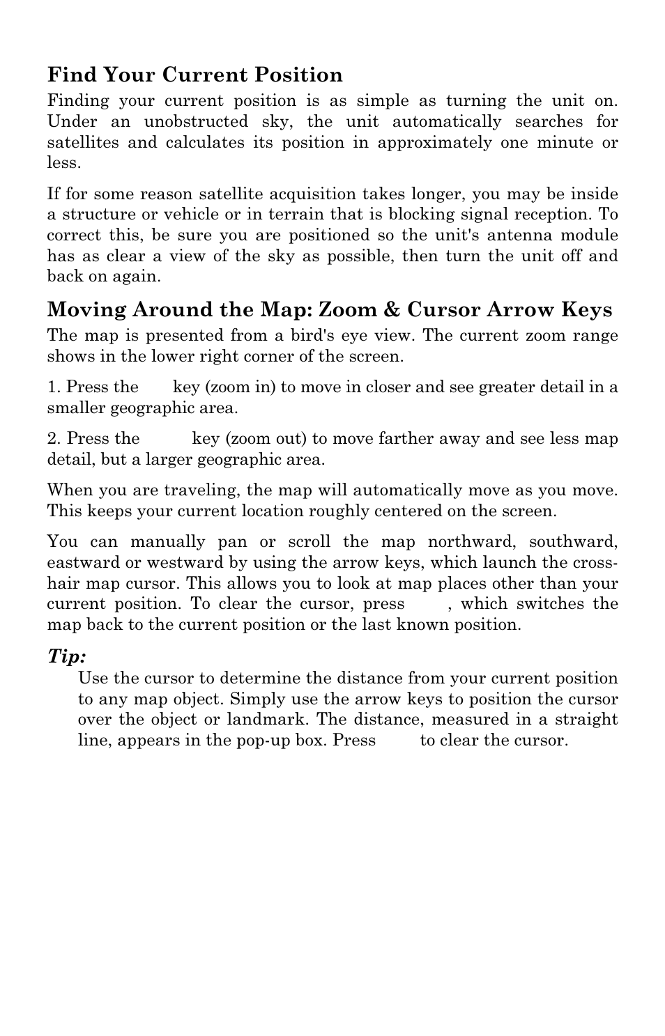 Find your current position, Moving around the map: zoom & cursor arrow keys | Lowrance electronic LCX-17M User Manual | Page 120 / 204