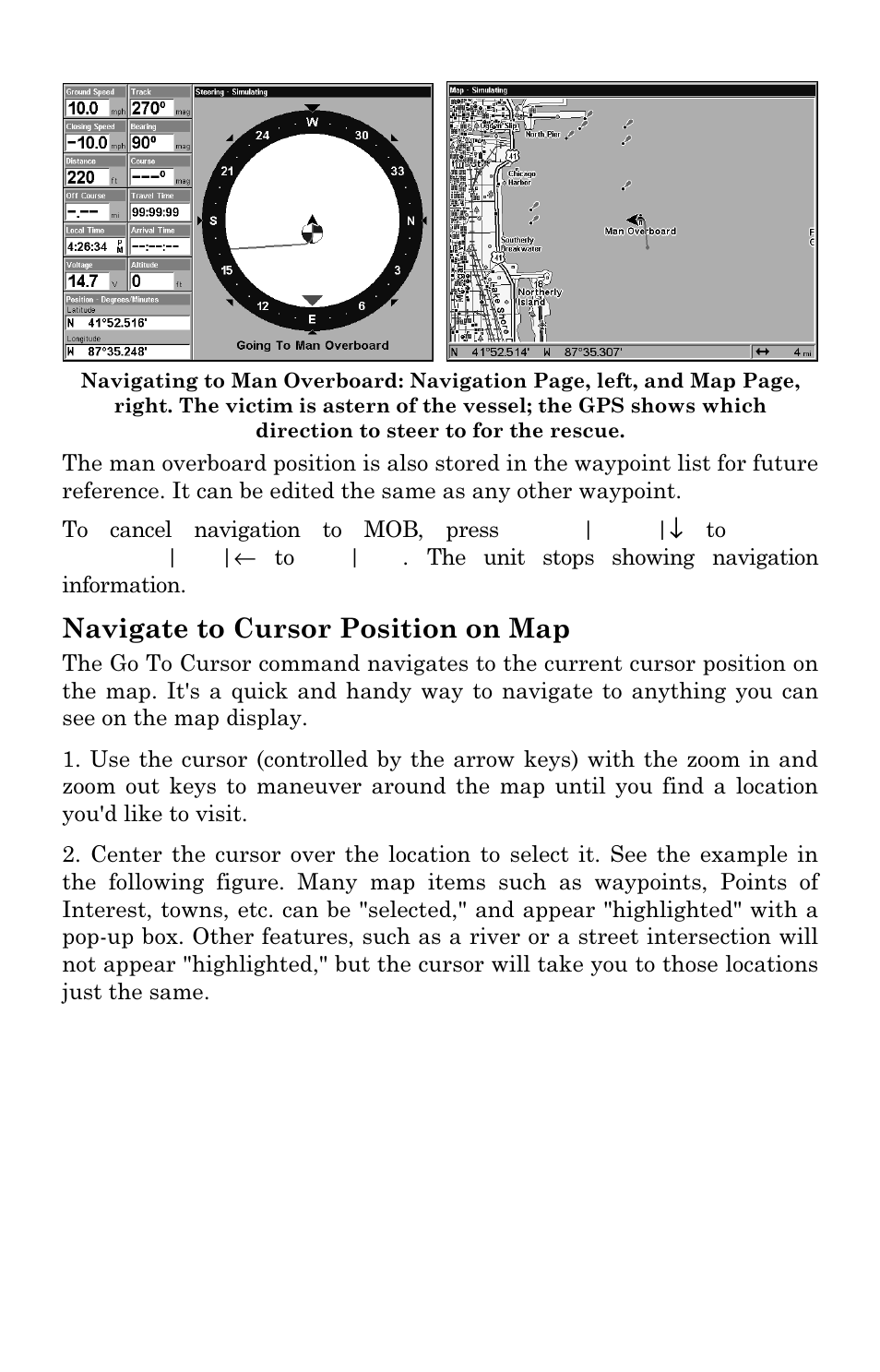 Navigate to cursor position on map | Lowrance electronic LCX-17M User Manual | Page 127 / 204