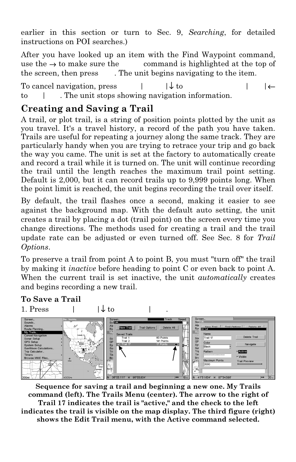 Creating and saving a trail | Lowrance electronic LCX-17M User Manual | Page 129 / 204