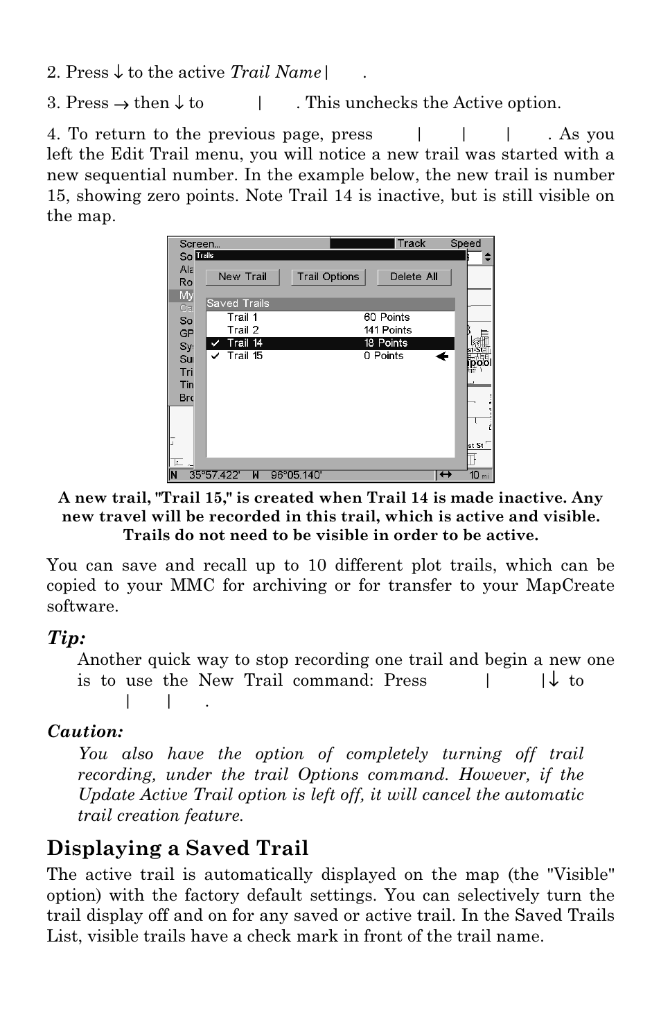 Displaying a saved trail | Lowrance electronic LCX-17M User Manual | Page 130 / 204