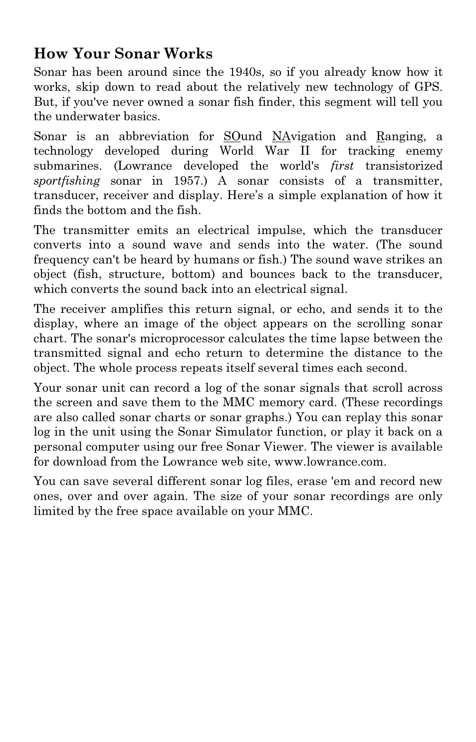 How your sonar works | Lowrance electronic LCX-17M User Manual | Page 14 / 204