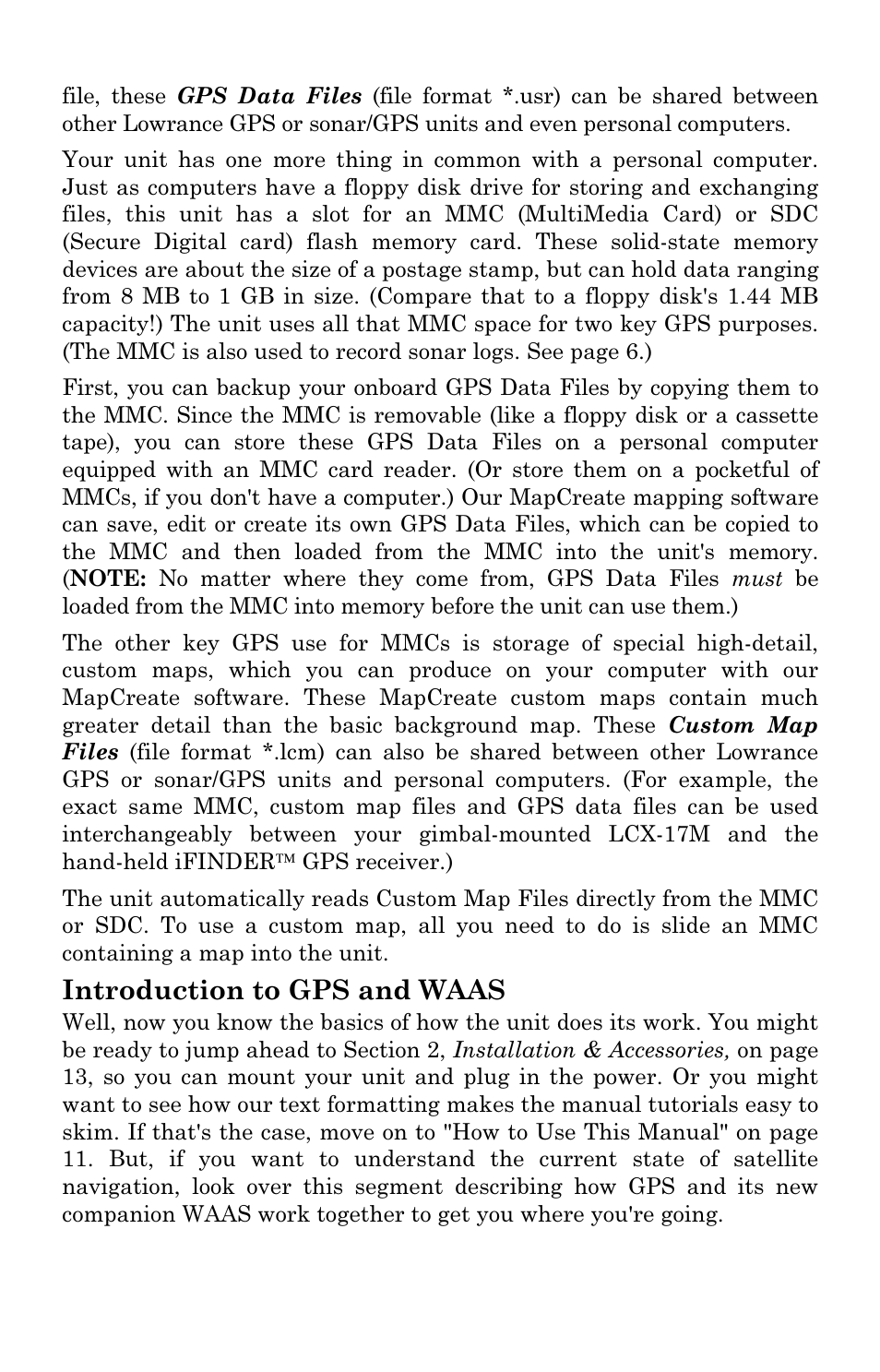 Introduction to gps and waas | Lowrance electronic LCX-17M User Manual | Page 16 / 204