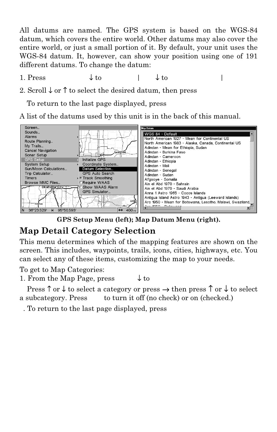 Map detail category selection | Lowrance electronic LCX-17M User Manual | Page 160 / 204