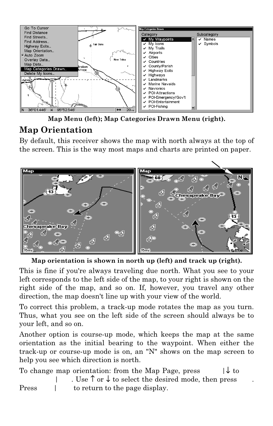 Map orientation | Lowrance electronic LCX-17M User Manual | Page 161 / 204