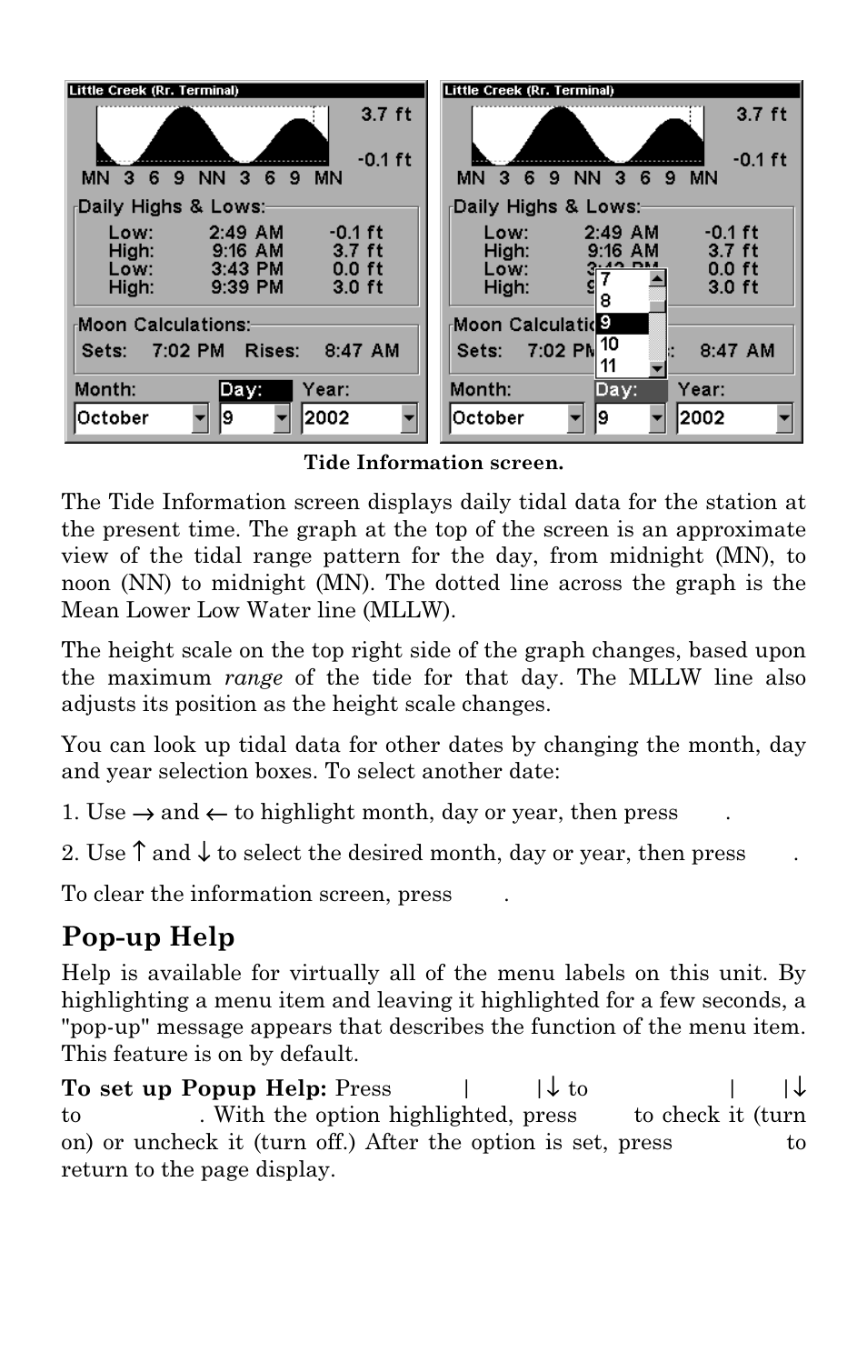 Pop-up help | Lowrance electronic LCX-17M User Manual | Page 167 / 204