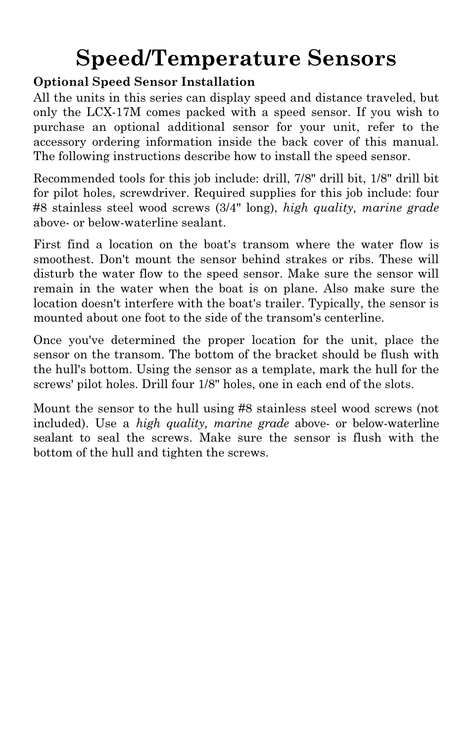 Speed/temperature sensors | Lowrance electronic LCX-17M User Manual | Page 37 / 204