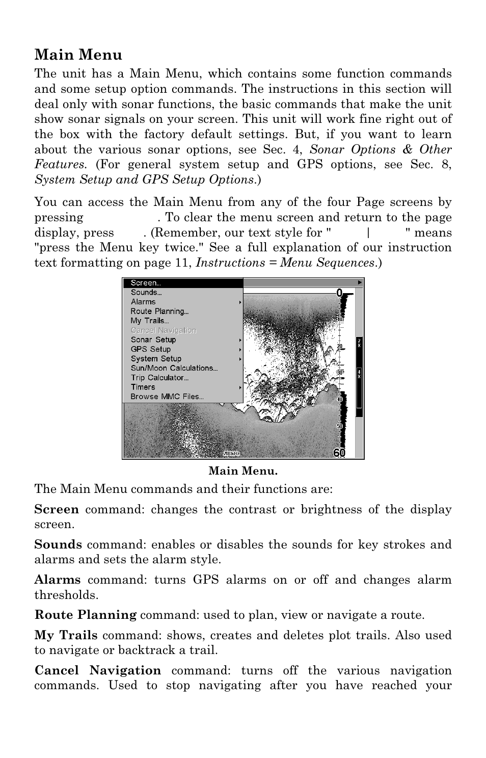 Main menu | Lowrance electronic LCX-17M User Manual | Page 57 / 204