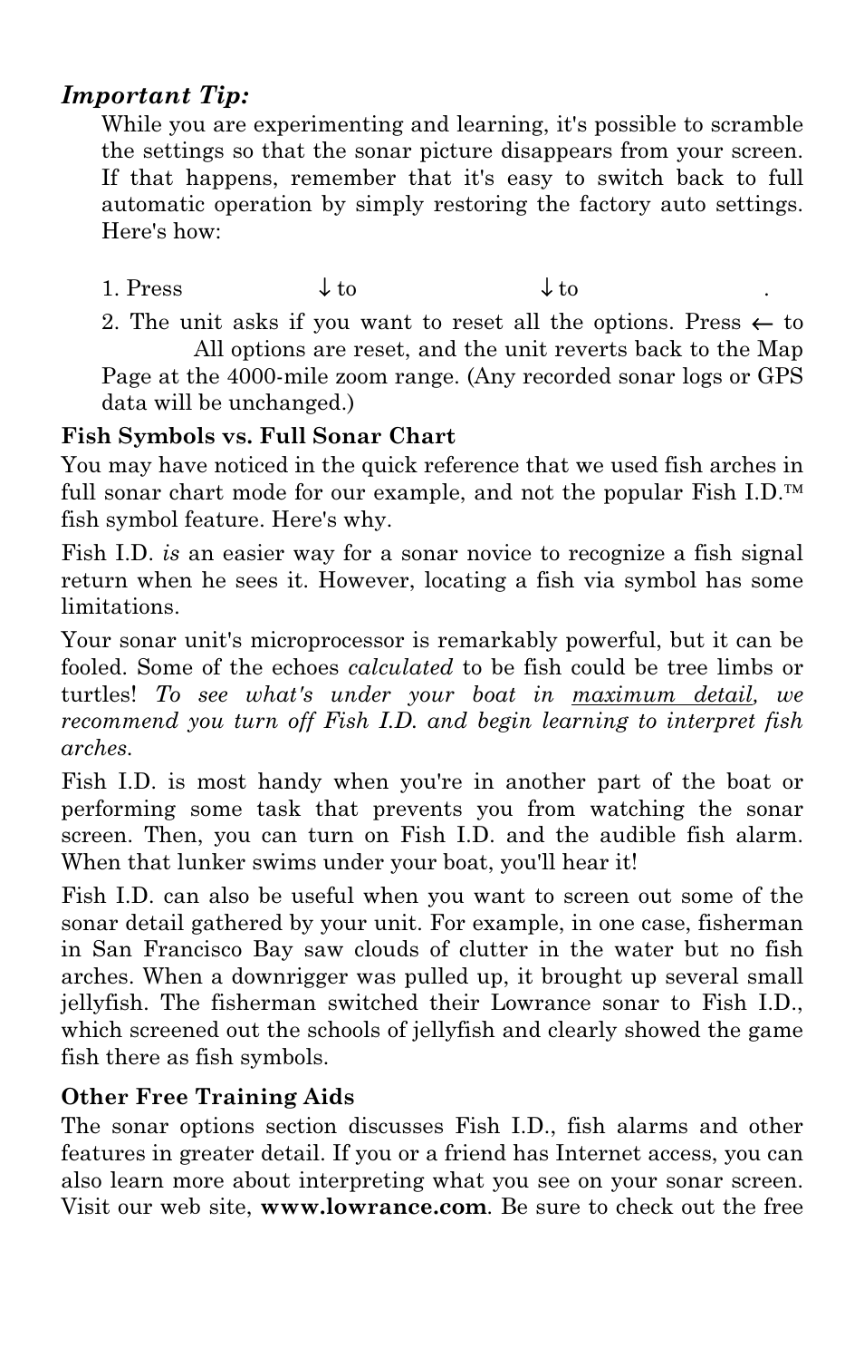 Important tip | Lowrance electronic LCX-17M User Manual | Page 66 / 204