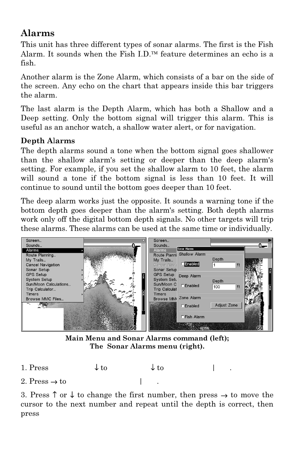 Alarms | Lowrance electronic LCX-17M User Manual | Page 70 / 204