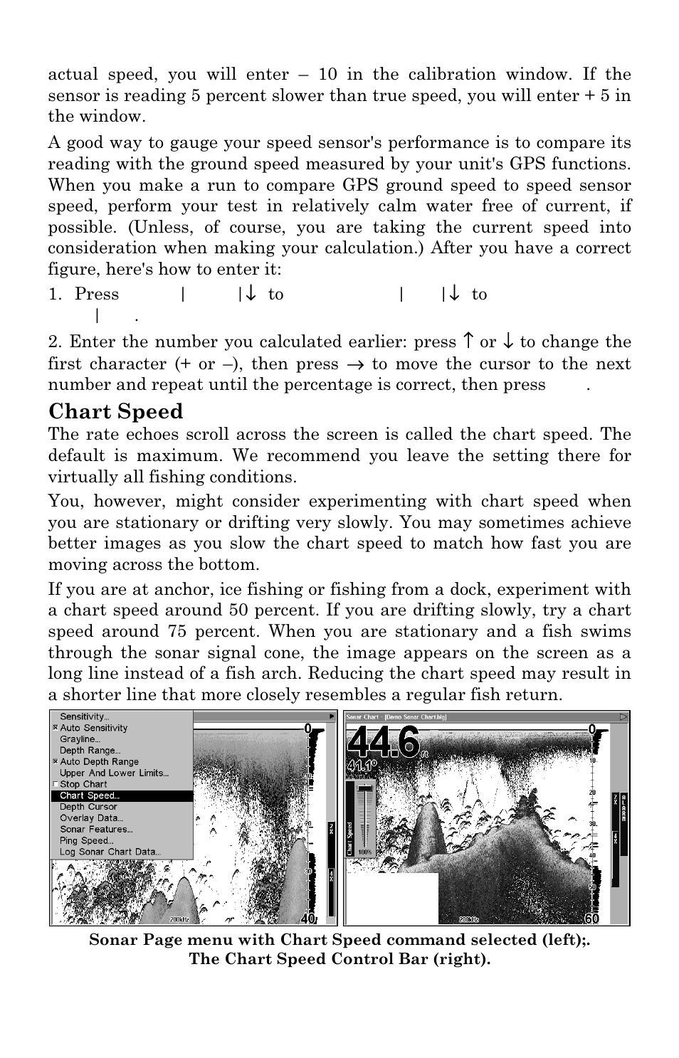 Chart speed | Lowrance electronic LCX-17M User Manual | Page 73 / 204